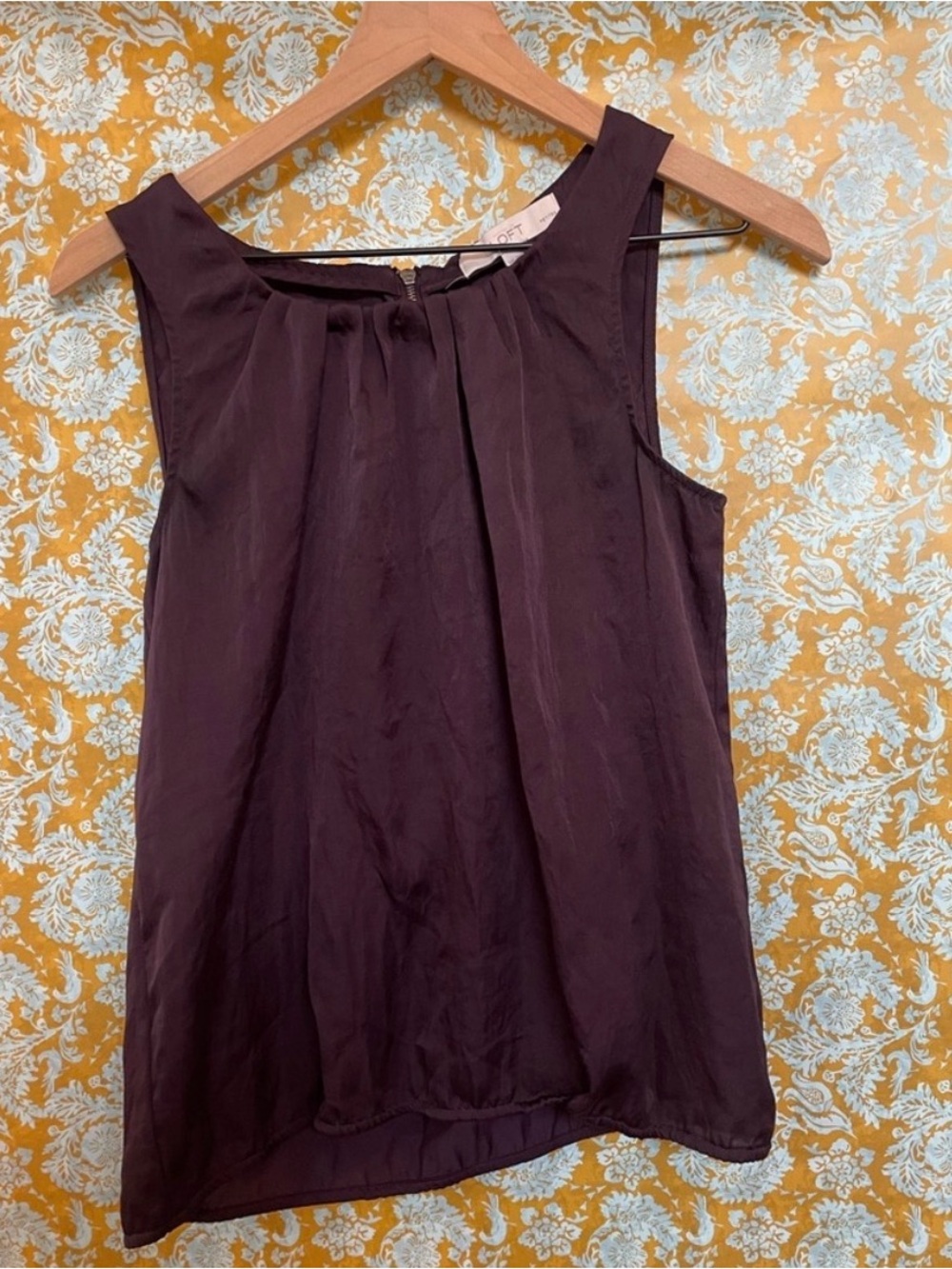 LOFT Plum Sleeveless Pintuck Neck Blouse